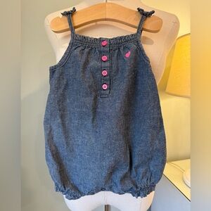 Carters Infant Chambray Denim Romper w/ Pink - size 9 mos